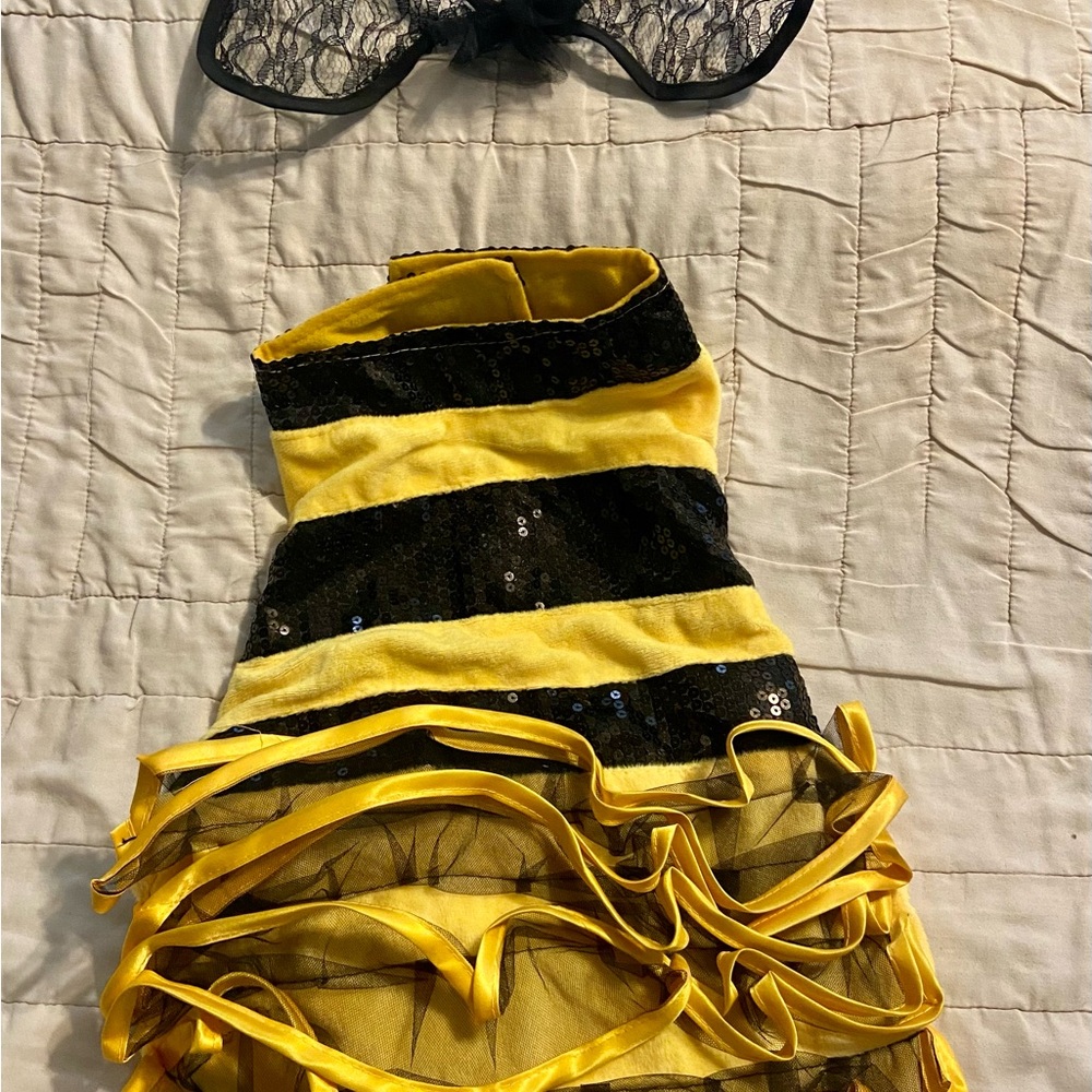 Yellow and Black Strapless Dress with Sequins